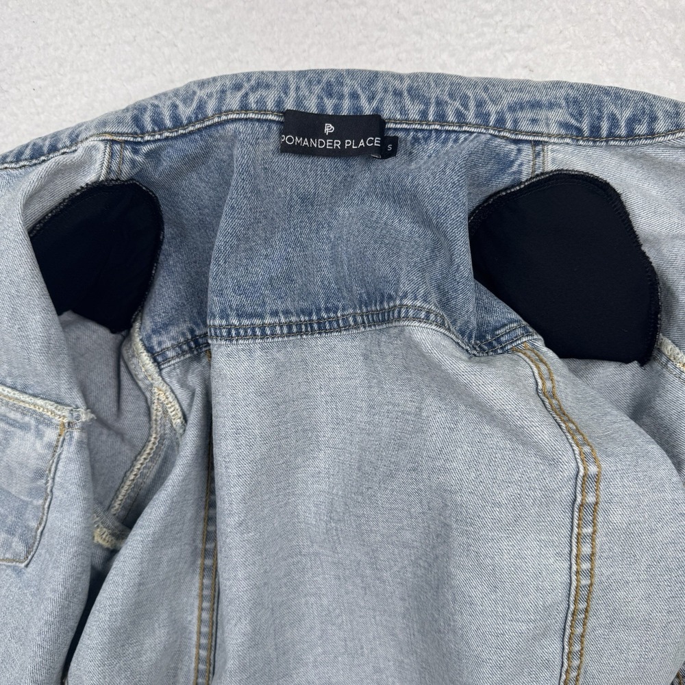 Pomander Place Denim‎ Jean Jacket Blue Size Small Shoulder Pads Retro Trucker - Picture 4 of 11